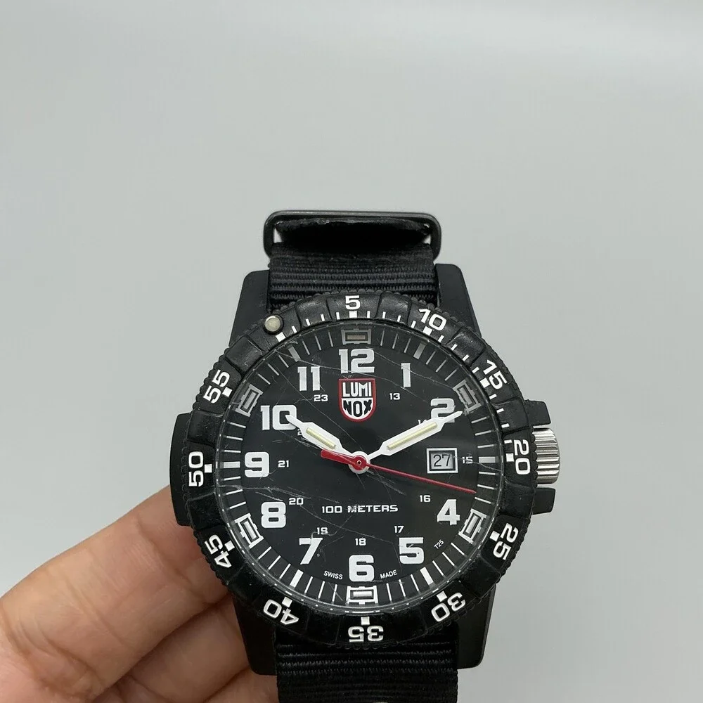 Luminox Mens Watch 47mm Black Dial 100M Date Carbon Case Swiss New Battery